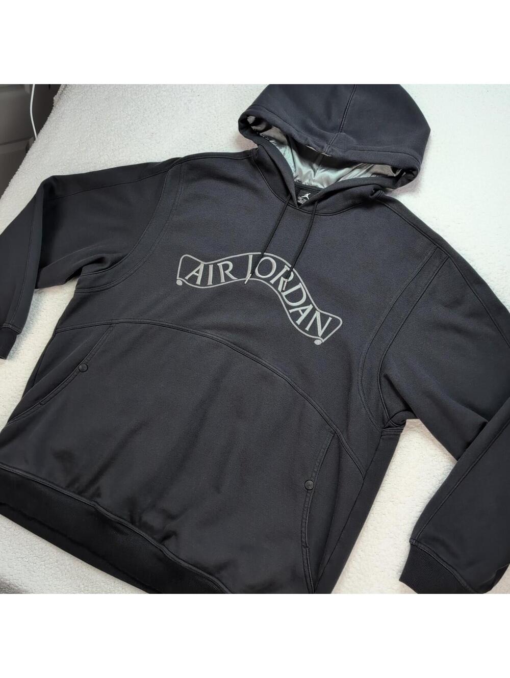 Air Jordan Hoodie Embroidered Black & Silver Men's 2XL Kangaroo Pocket Fall 2008